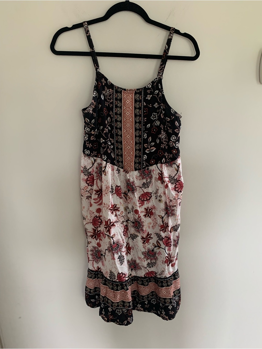 Maurices Mixed-Print Midi Dress in Black, Pink & Cream